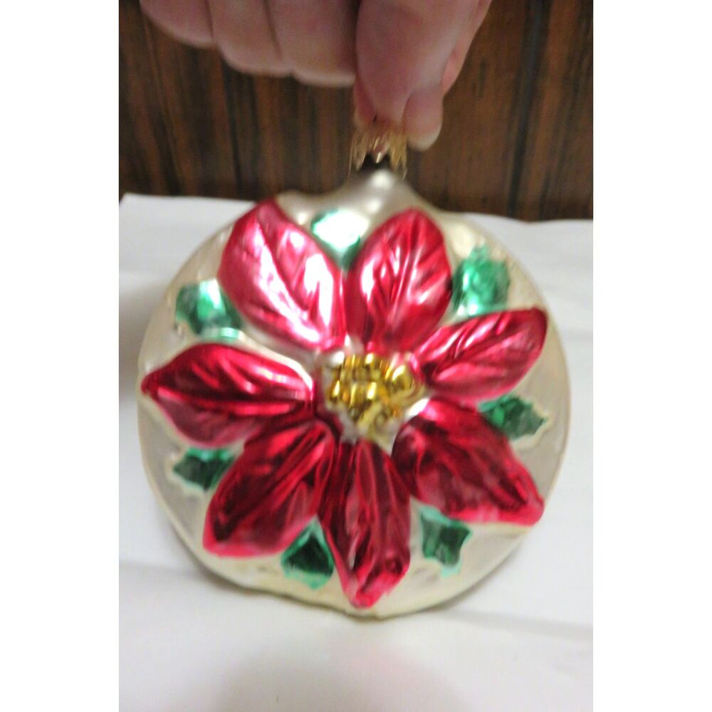 W. Germany Glass Poinsetta Christmas Ornament